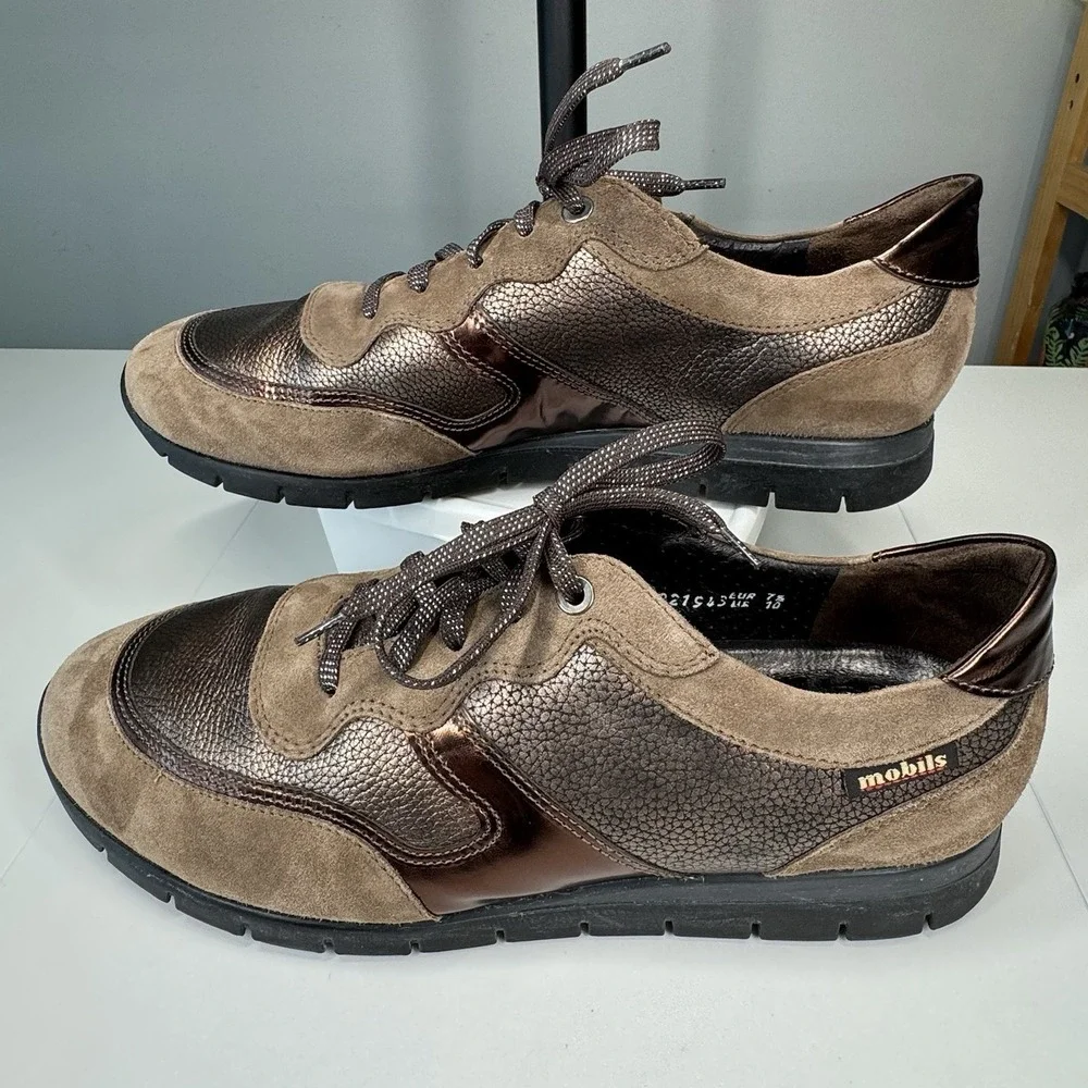 Mephisto Mobils Patrizia Brown Leather Wedge Sneakers Womens Size 7.5 US 5 EUR